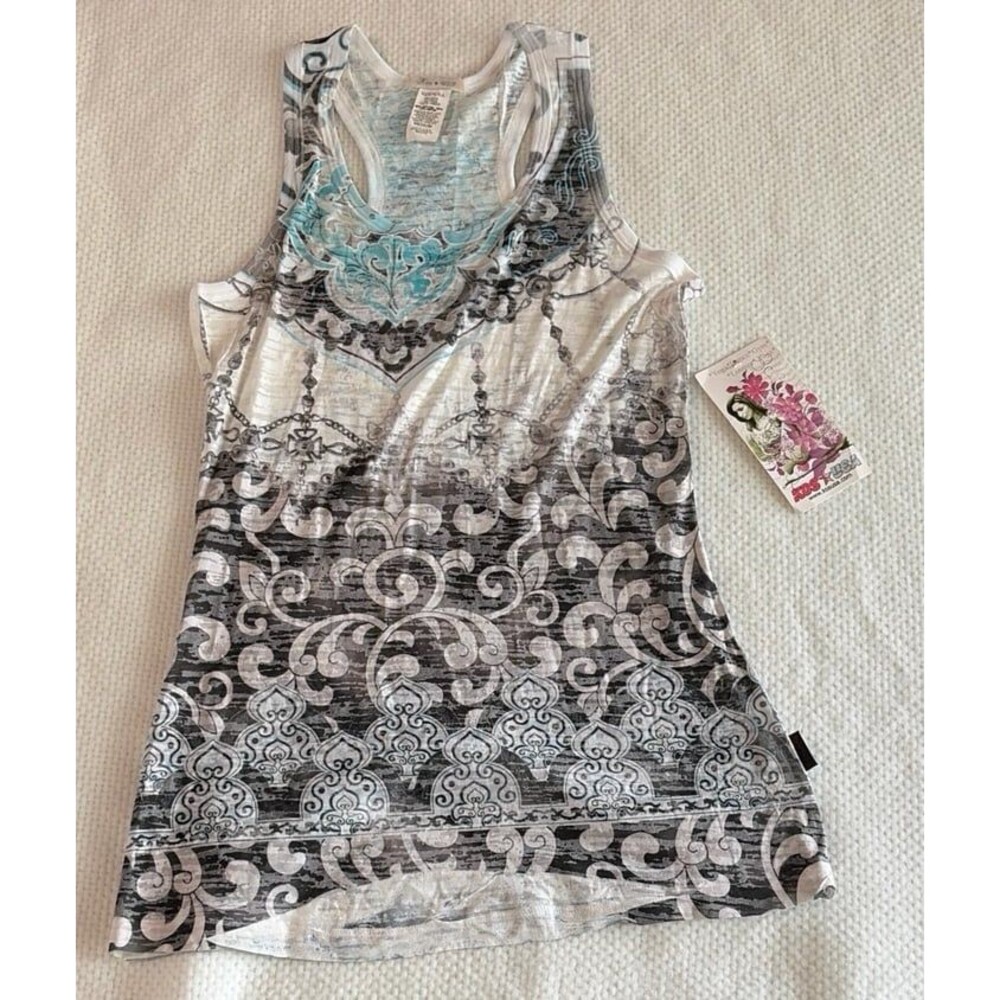 NWT Kos USA Racerback Tank Top Medium Boho Paisley Graphic Print